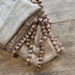 Matta Taupe Scarf with Pom Pom Trim